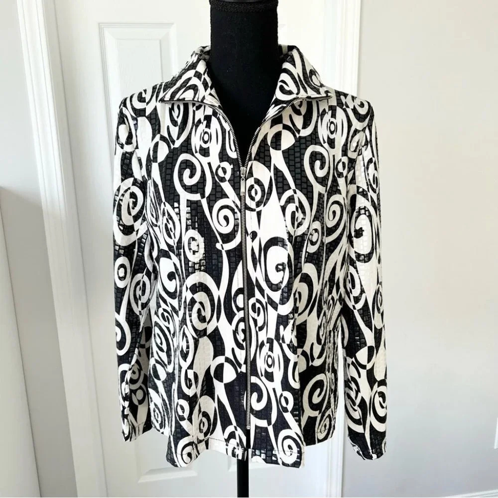 Misook Paisley Print Sequin Evening Zip Jacket